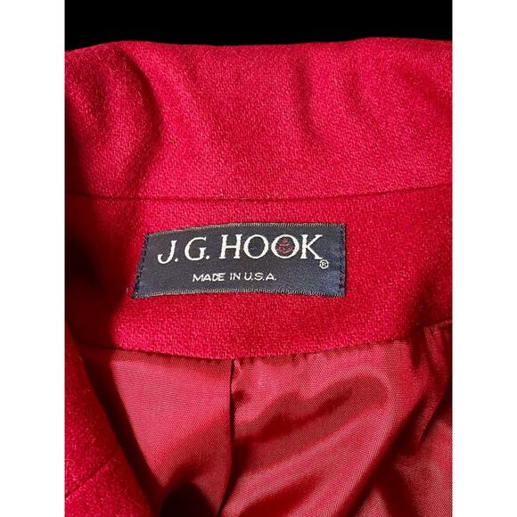 Red Wool Chesterfield Coat w Scarf-JG Hook-Size 14-Long-Winter-Single Breasted - Picture 5 of 11